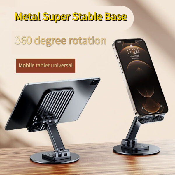 Foldable Phone Stand For Desk - Height Adjustable Cell Phone Holder Portable Cellphone Cradle Desktop Dock Metal Base 360 Degree Rotatable Compatible With Phone Tablet PC - Image 6