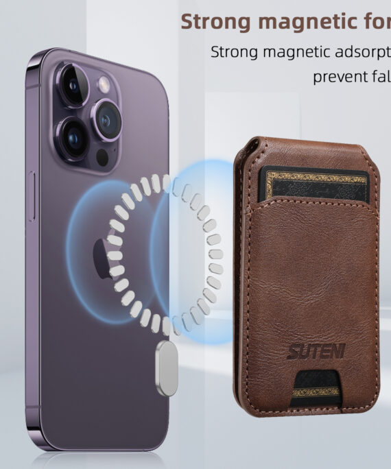 Android Universal Phone Magnetic Card Holder MagSafe Magnetic Ring PU Leather