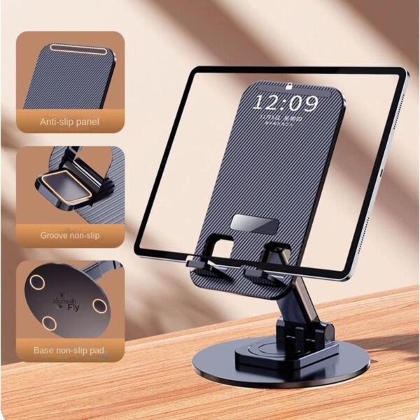 Foldable Phone Stand For Desk - Height Adjustable Cell Phone Holder Portable Cellphone Cradle Desktop Dock Metal Base 360 Degree Rotatable Compatible With Phone Tablet PC - Image 4