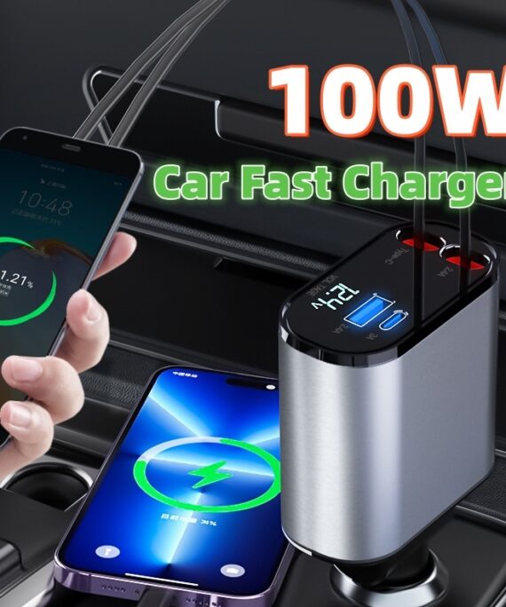 Metal Car Charger 100W Super Fast Charging Car Cigarette Lighter USB And TYPE-C Adapter