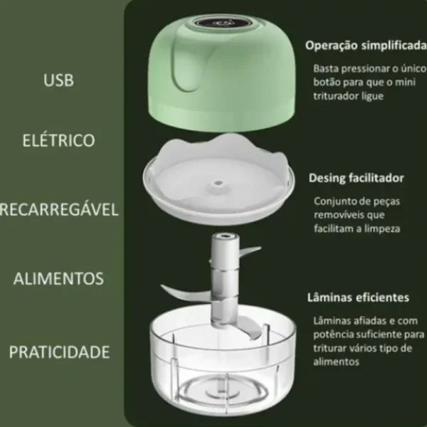 Mini Processador Elétrico de Alimentos Portátil com 3 lâminas de aço inox USB 250 ml Bivolt - Image 3