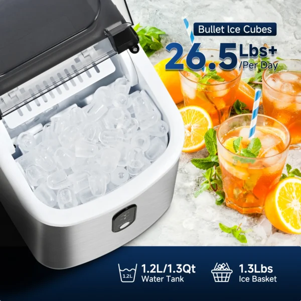SIMZLIFE Portable Ice Maker Machine 26.5lbs/Day 9 Cubes in 6 Mins with Auto-Cleaning Basket and Scoop for Kitchen Office Party - Image 4