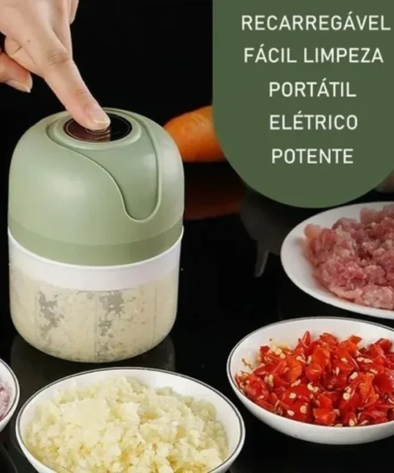Mini Processador Elétrico de Alimentos Portátil com 3 lâminas de aço inox USB 250 ml Bivolt