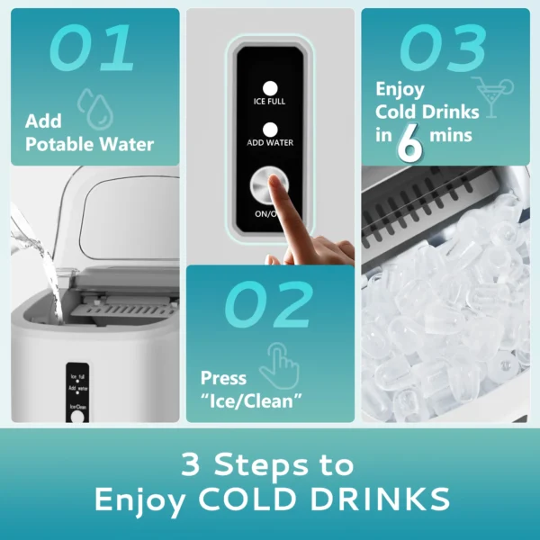 SIMZLIFE Portable Ice Maker Machine 26.5lbs/Day 9 Cubes in 6 Mins with Auto-Cleaning Basket and Scoop for Kitchen Office Party - Image 15