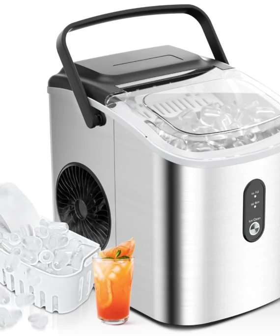 SIMZLIFE Portable Ice Maker Machine 26.5lbs/Day 9 Cubes in 6 Mins with Auto-Cleaning Basket and Scoop for Kitchen Office Party
