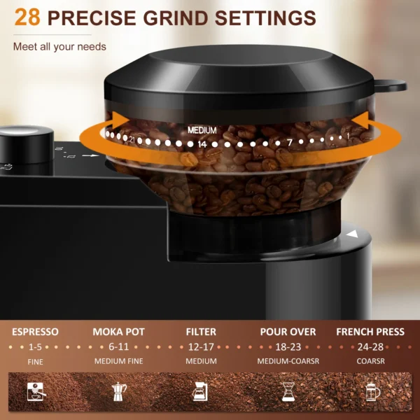 Automatic Burr Mill Coffee Grinder Electric Coffee Bean Grinding With 28 Adjustable Gears for Espresso French Press Drip Coffee - Image 3
