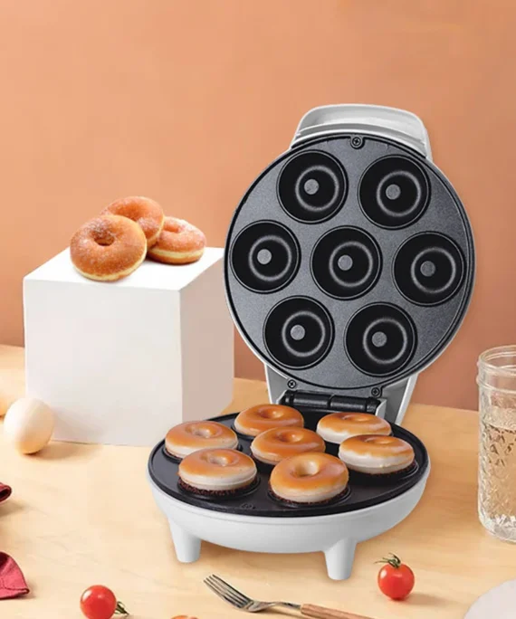 Mini Donut Maker Machine Non-stick Surface for Kids Breakfast Snack Desserts Makes Doughnuts White Color Home Applianc