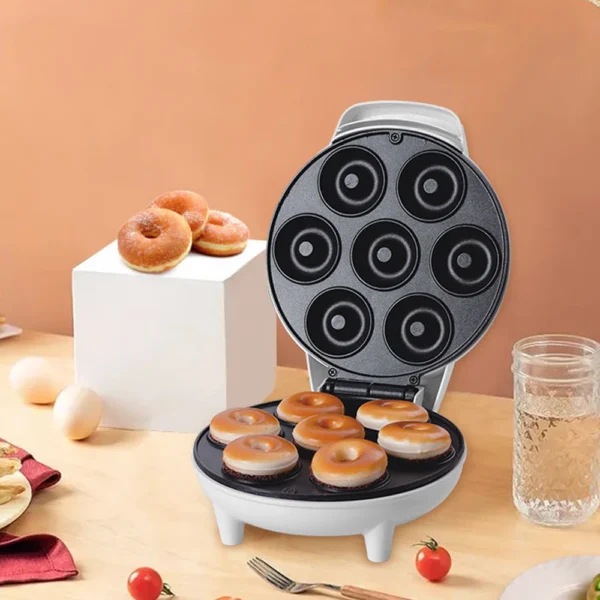 Mini Donut Maker Machine Non-stick Surface for Kids Breakfast Snack Desserts Makes Doughnuts White Color Home Applianc