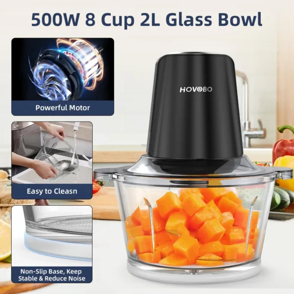 Food Processor Electric Meat Grinder 500W Food Chopper 2 Speed for Vegetable Kitchen Cutter Medium Super Chopping Grinding - Image 3