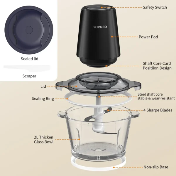 Food Processor Electric Meat Grinder 500W Food Chopper 2 Speed for Vegetable Kitchen Cutter Medium Super Chopping Grinding - Image 5