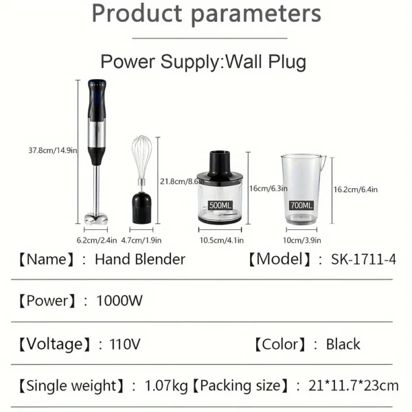 SK-1711-4 Multi-functional Household Cooking Machine，Hand-held Mixer Electric Egg Beater，Juicer，Anti-splash，Easy To Operate - Image 6