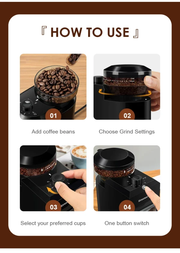 Automatic Burr Mill Coffee Grinder Electric Coffee Bean Grinding With 28 Adjustable Gears for Espresso French Press Drip Coffee - Image 14