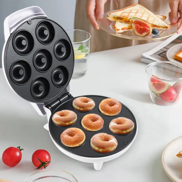 Mini Donut Maker Machine Non-stick Surface for Kids Breakfast Snack Desserts Makes Doughnuts White Color Home Applianc - Image 3