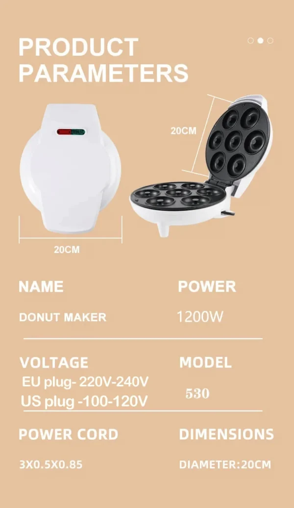 Mini Donut Maker Machine Non-stick Surface for Kids Breakfast Snack Desserts Makes Doughnuts White Color Home Applianc - Image 11