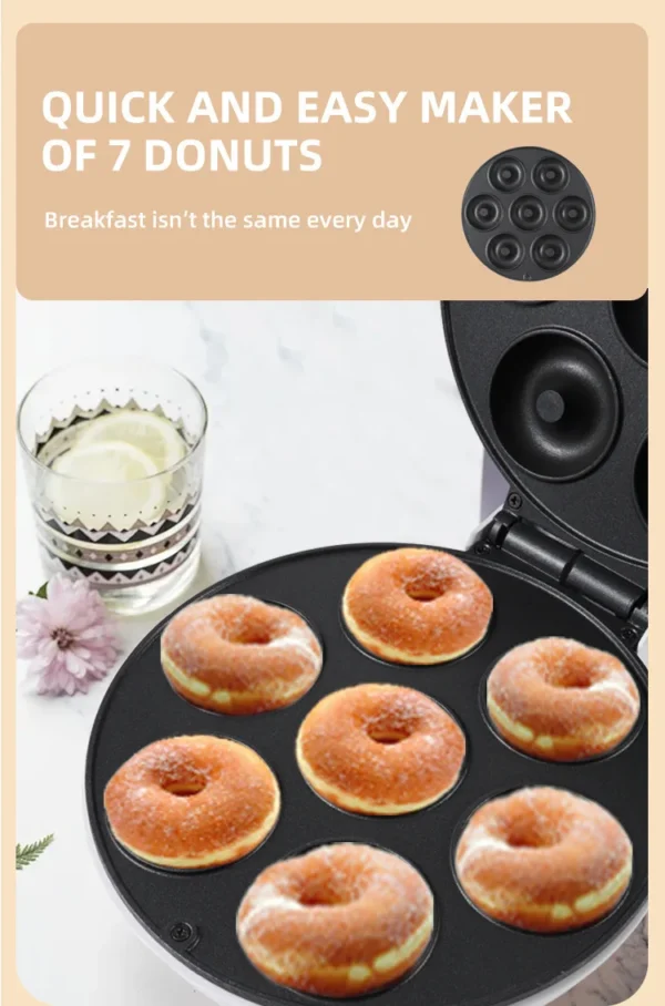Mini Donut Maker Machine Non-stick Surface for Kids Breakfast Snack Desserts Makes Doughnuts White Color Home Applianc - Image 16