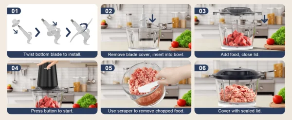 Food Processor Electric Meat Grinder 500W Food Chopper 2 Speed for Vegetable Kitchen Cutter Medium Super Chopping Grinding - Image 11