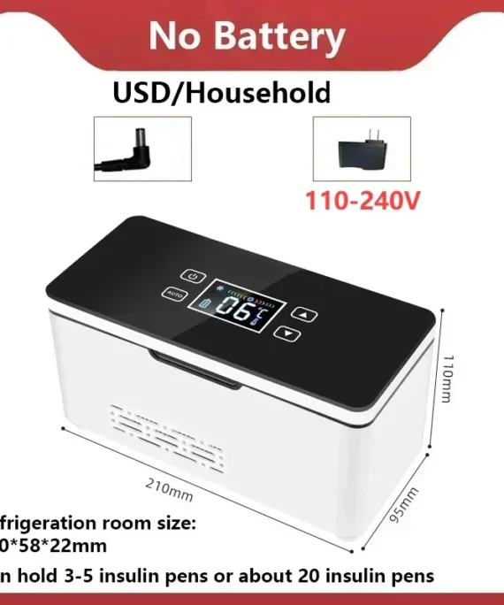5V 110V-240V Portable Insulin Refrigerator Mini Home 0-18℃ Refrigeration USB Rechargeable Small Refrigerator No Battery