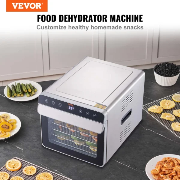 VEVOR 6 Trays Food Dehydrator Machine 700W Stainless Steel Electric Food Dryer w/ Digital Adjustable Timer & Temperature - Image 2