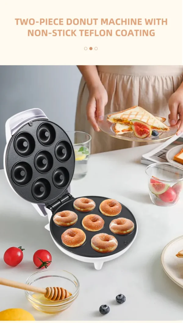 Mini Donut Maker Machine Non-stick Surface for Kids Breakfast Snack Desserts Makes Doughnuts White Color Home Applianc - Image 18