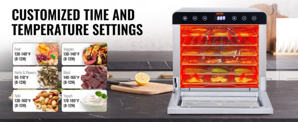 VEVOR 6 Trays Food Dehydrator Machine 700W Stainless Steel Electric Food Dryer w/ Digital Adjustable Timer & Temperature - Image 10