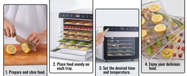 VEVOR 6 Trays Food Dehydrator Machine 700W Stainless Steel Electric Food Dryer w/ Digital Adjustable Timer & Temperature - Image 11